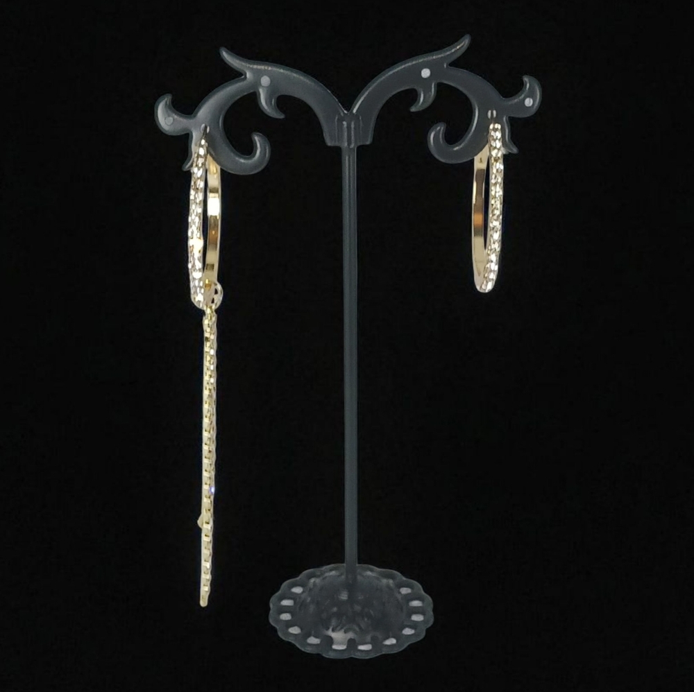 Gold Plated Sterling Silver Rhinestone Drop Hoop Earrings Fringe Vegas Showgirl - Picture 5 of 15